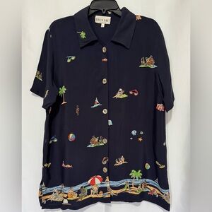 David Dart Navy Blue Women’s Short Sleeve Sea Shell size L. Vintage